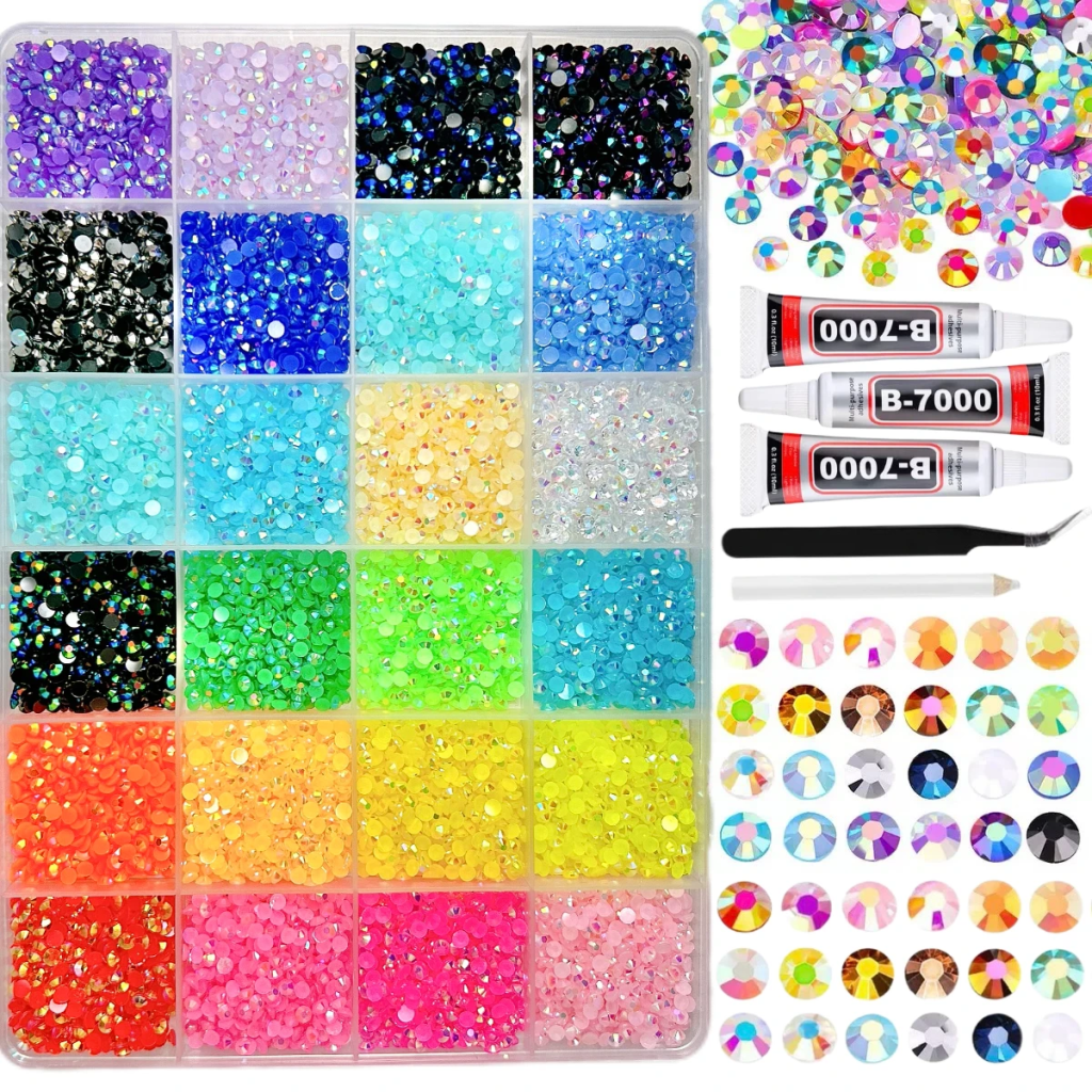 Caja de Strass de Resina Semicirculares para Decoración de Uñas Diseño Minimalista Brillante DIY