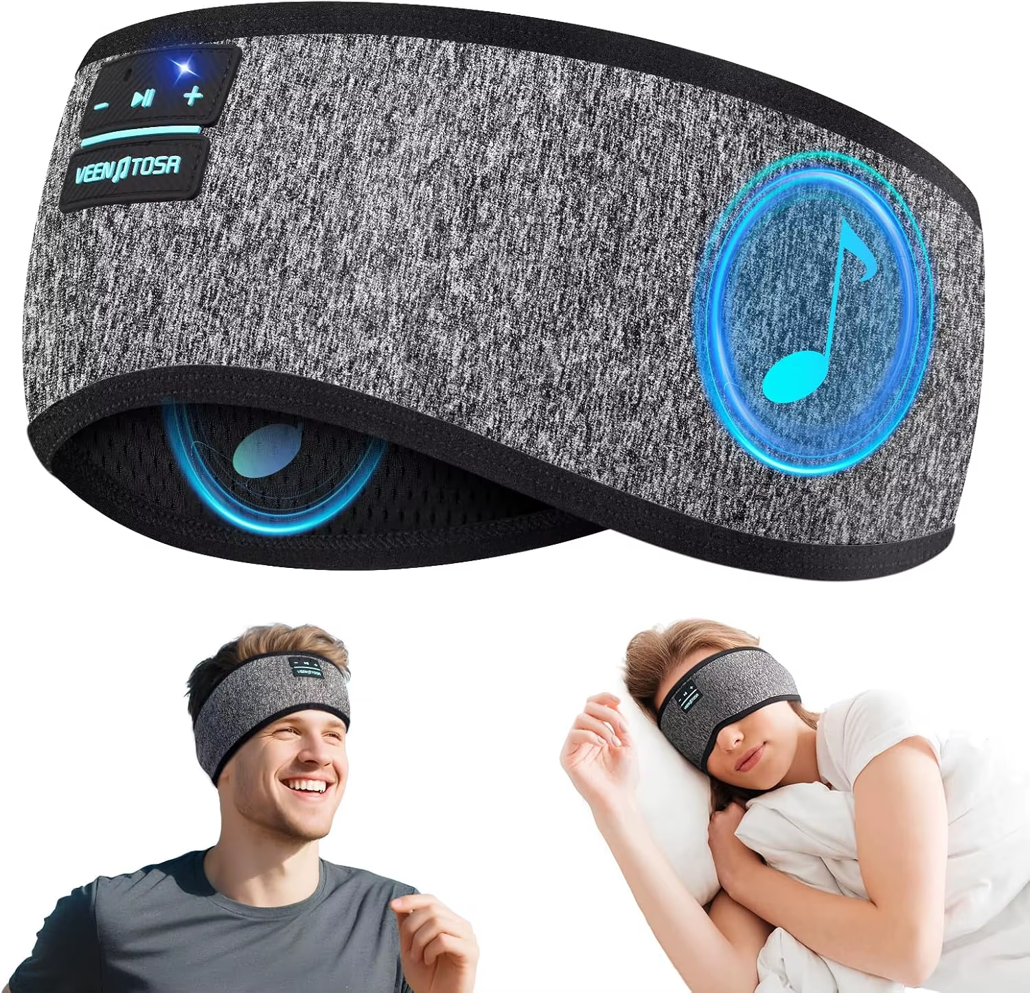 Diadema con Auriculares Bluetooth para Dormir de Lado Antifaz Inalámbrico para Música y Descanso - Imagen 2