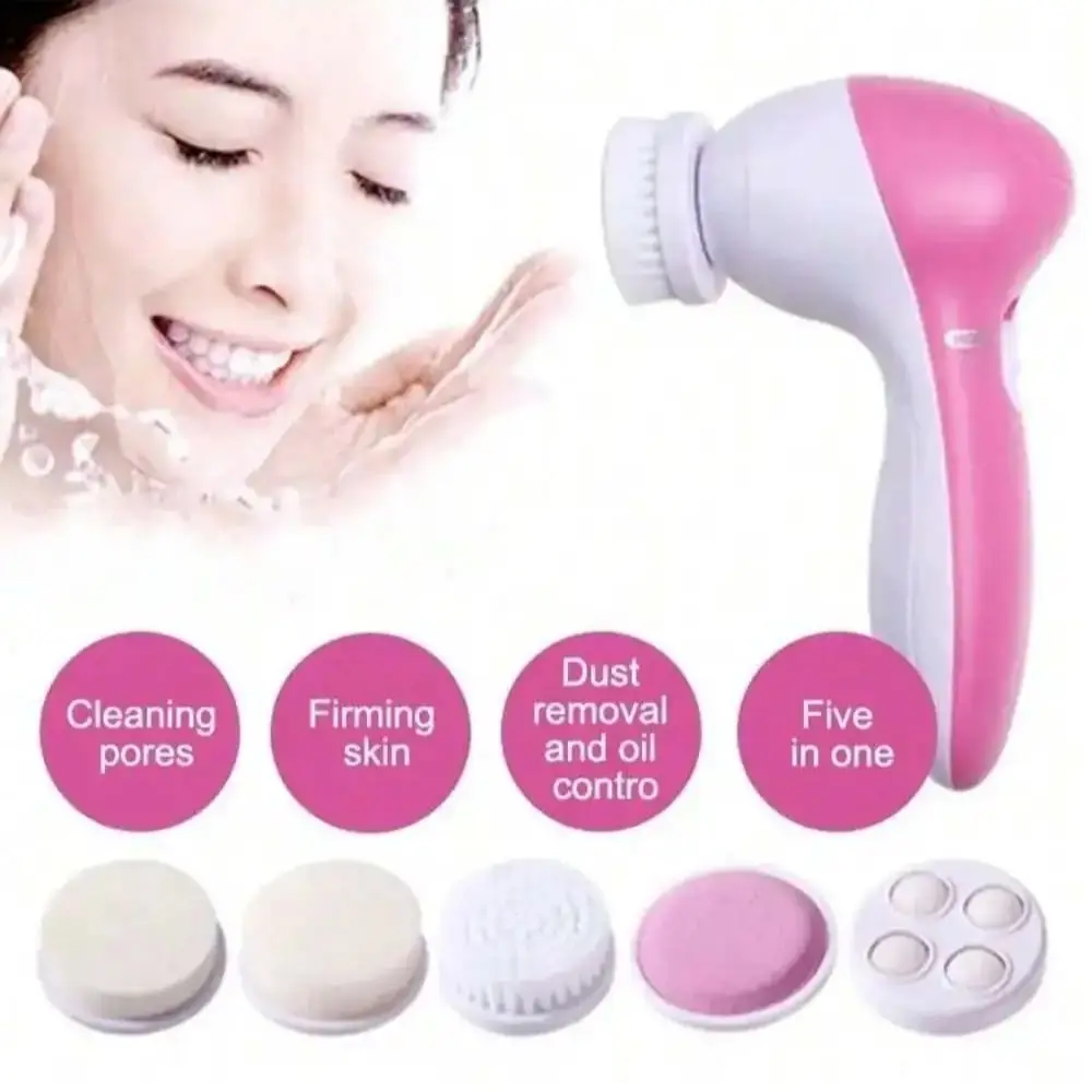 2026 Electric Facial Cleaner 5 in 1 Face Cleansing Brush Wash Machine Spa Skin Care Massager Battery-Powered